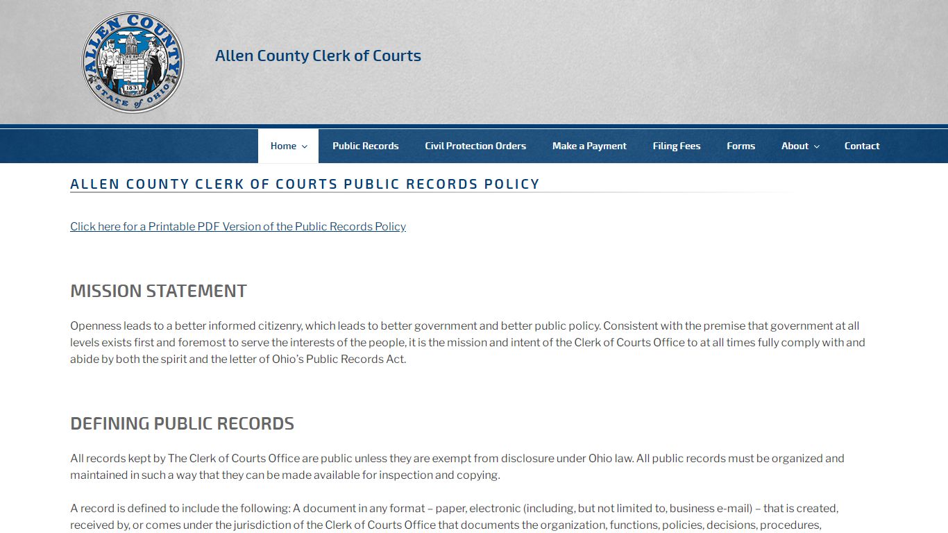 Allen County Clerk of Courts Public Records Policy – Allen County Clerk ...
